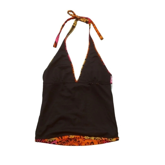 Aquafunky Tankini Tropical/Aztec Print Colorful Pink Orange Yellow Black Halter - Picture 5 of 8